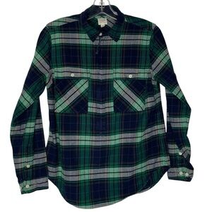 J Crew Quarter Zip Flannel Plaid Shirt XS